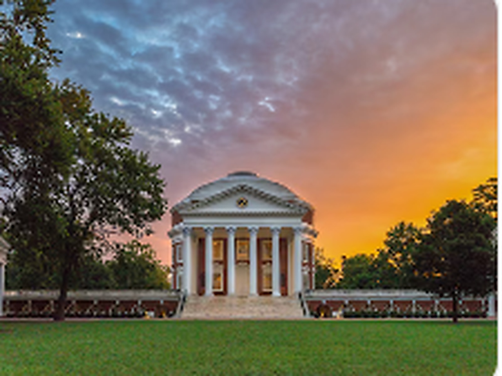 Campus building at sunset